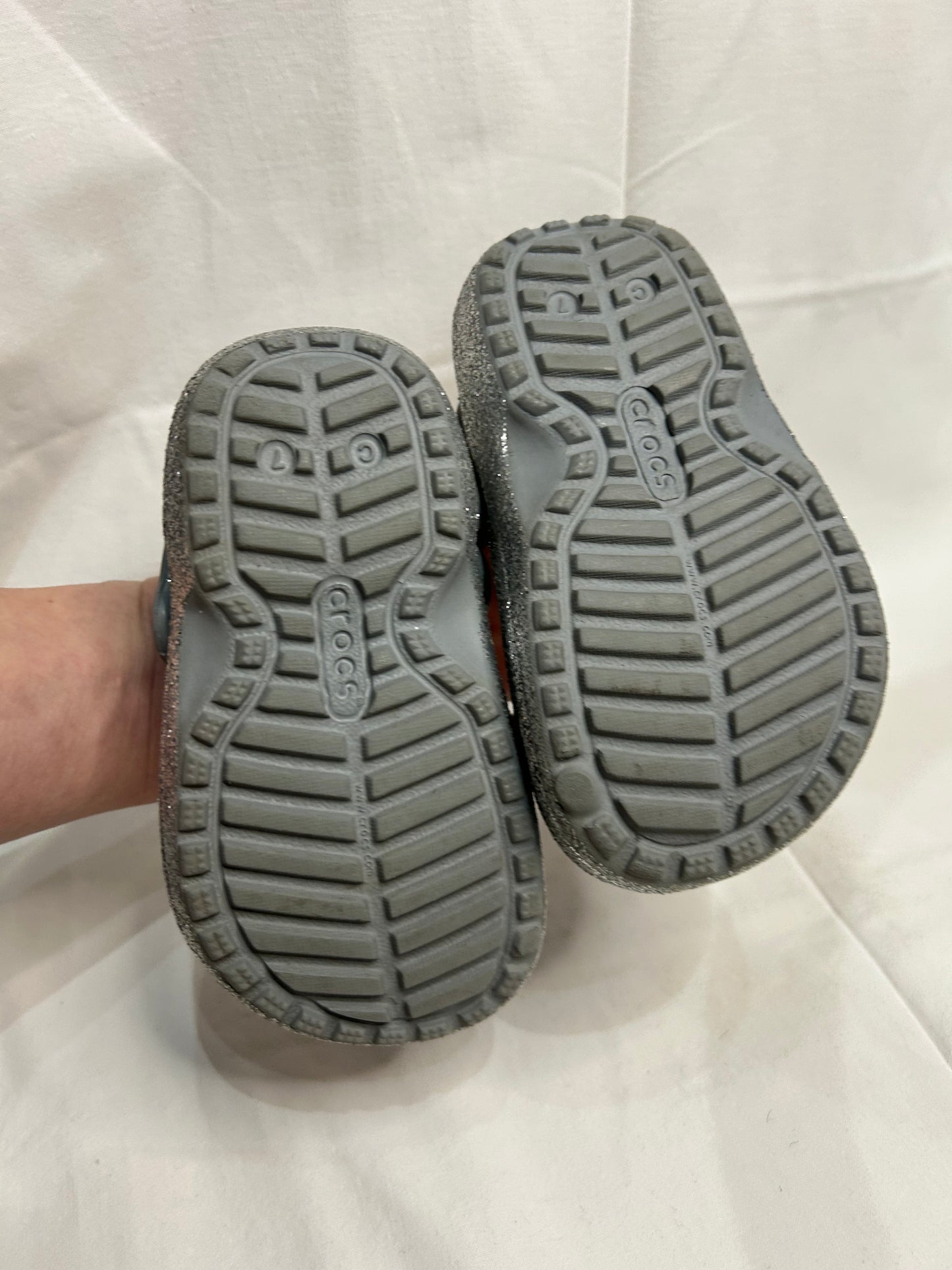 C7 silver lined Crocs