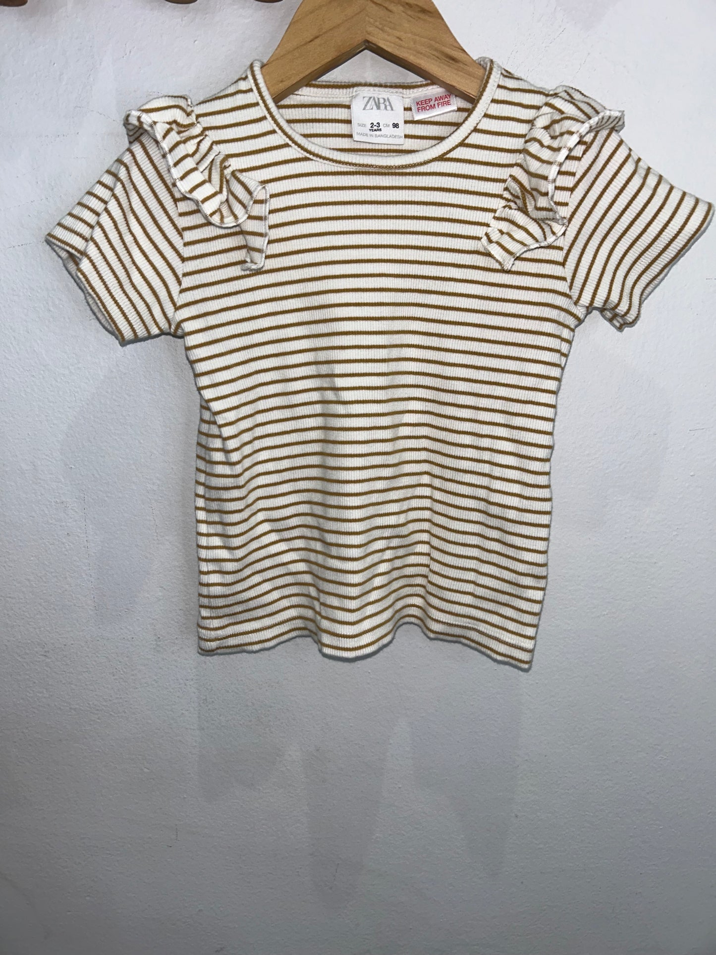 Brown striped ribbed tee 2-3y
