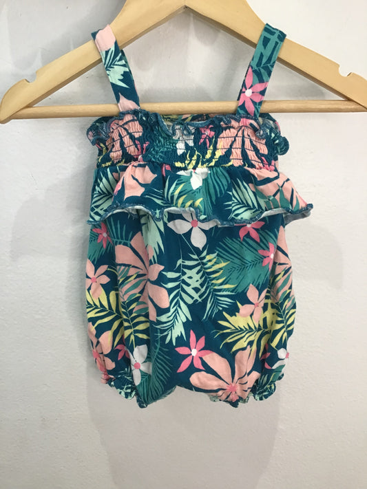 Shorty romper teal floral newborn B