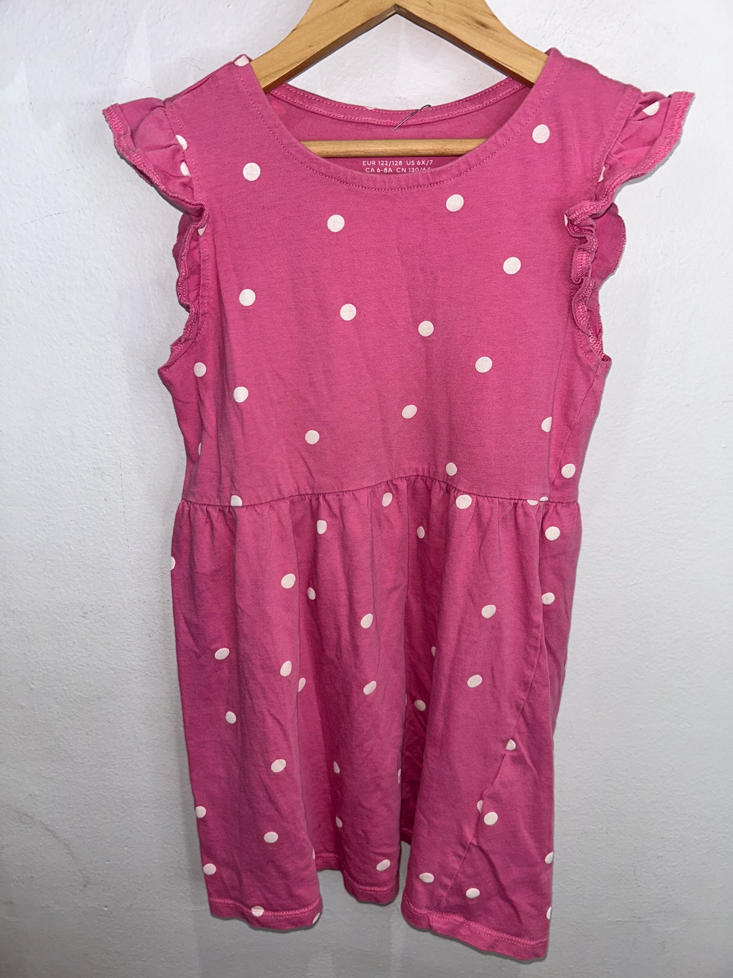 Polka dot pink dress 6-7y