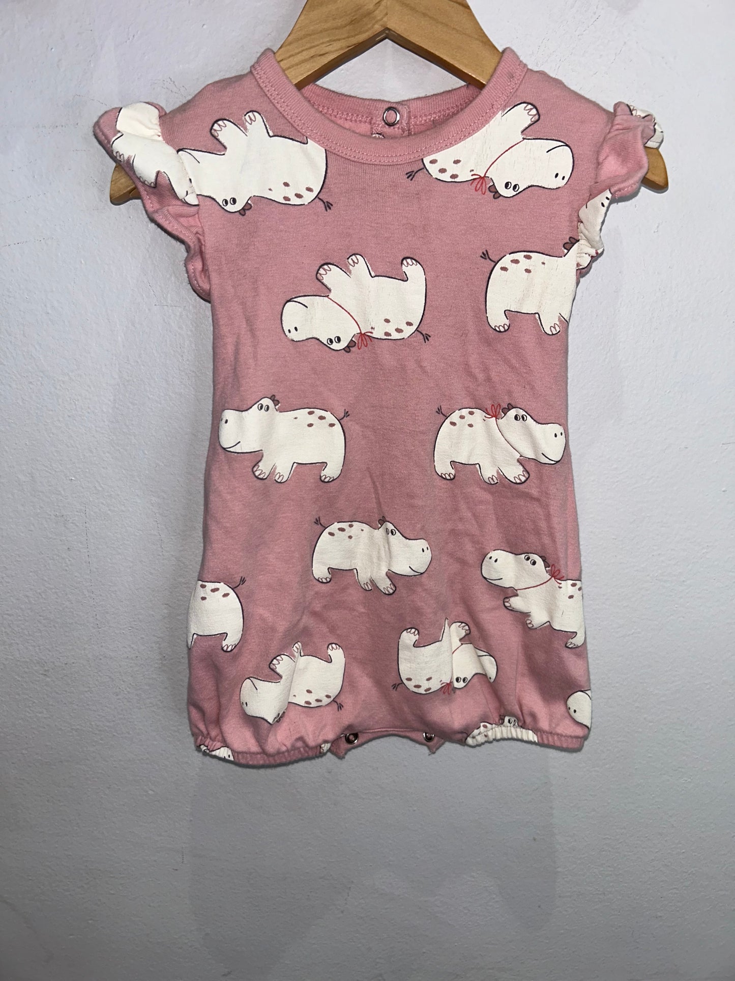 Hippos pink shorty romper 9m*