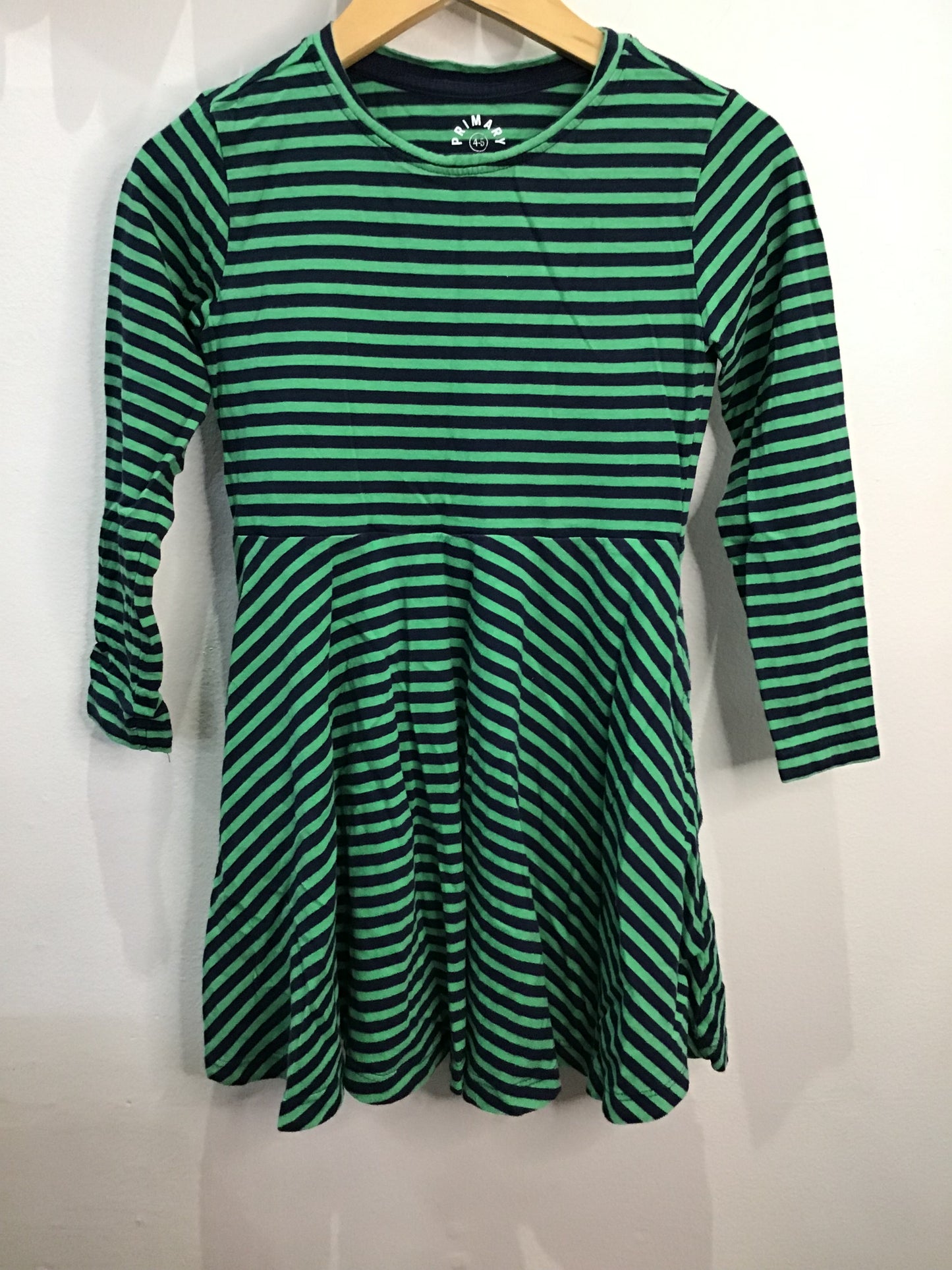 Dress Primary green stripes 4-5y