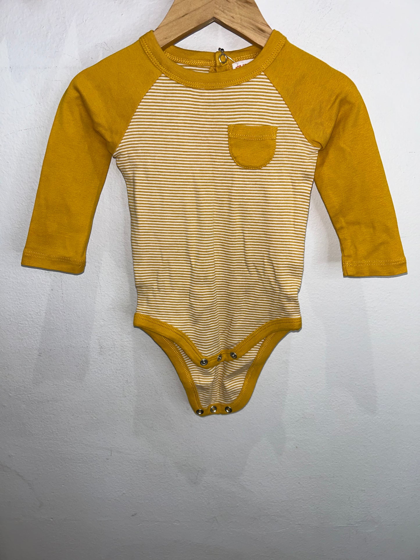 Yellow baseball style onesie 6-12m
