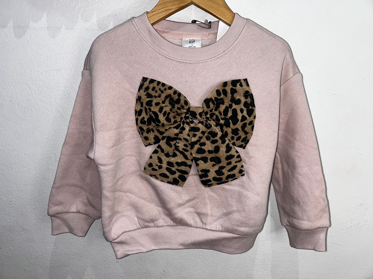 Pink leopard bow pullover 2y NEW