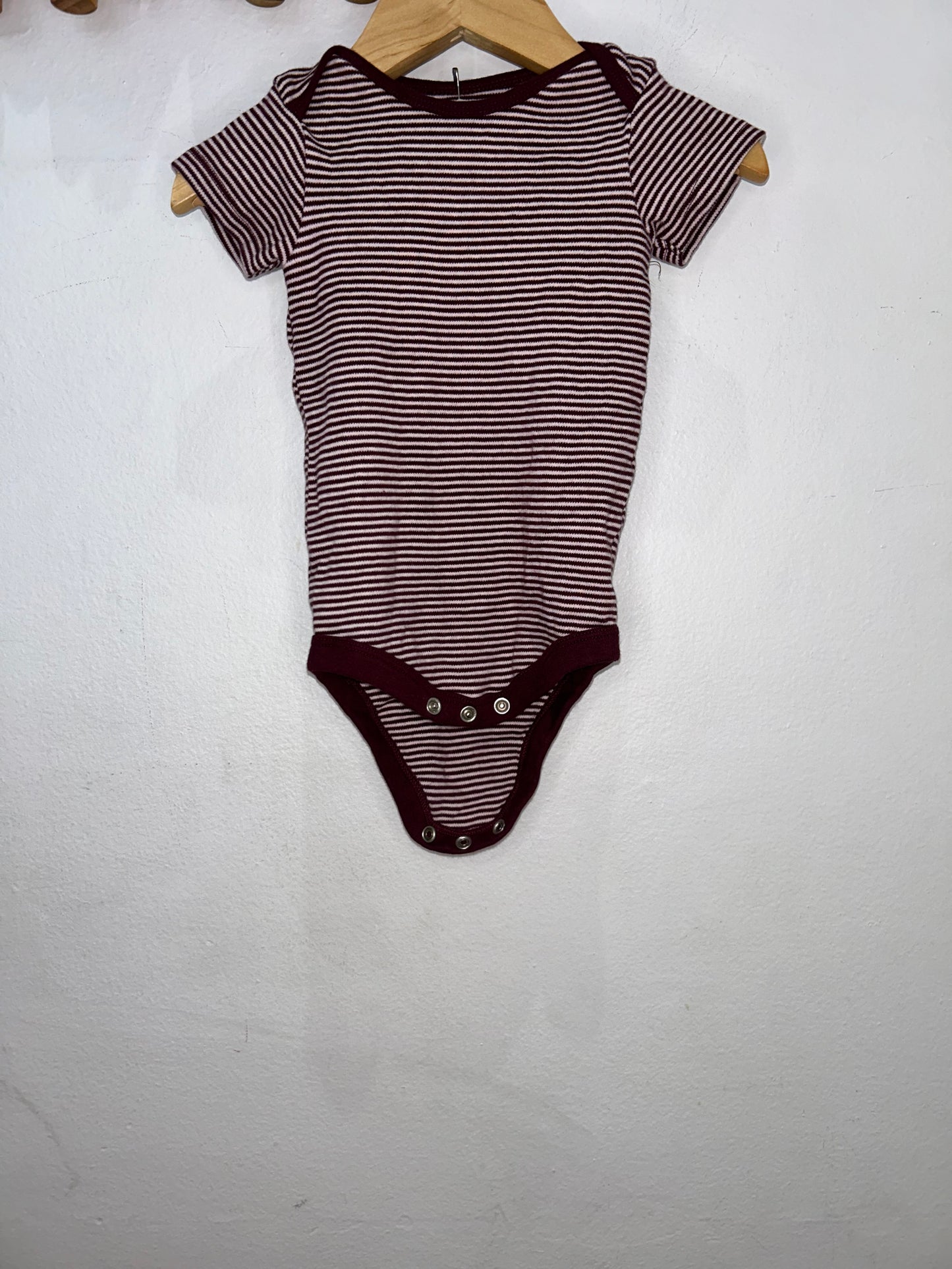 Maroon stripes onesie 3-6m