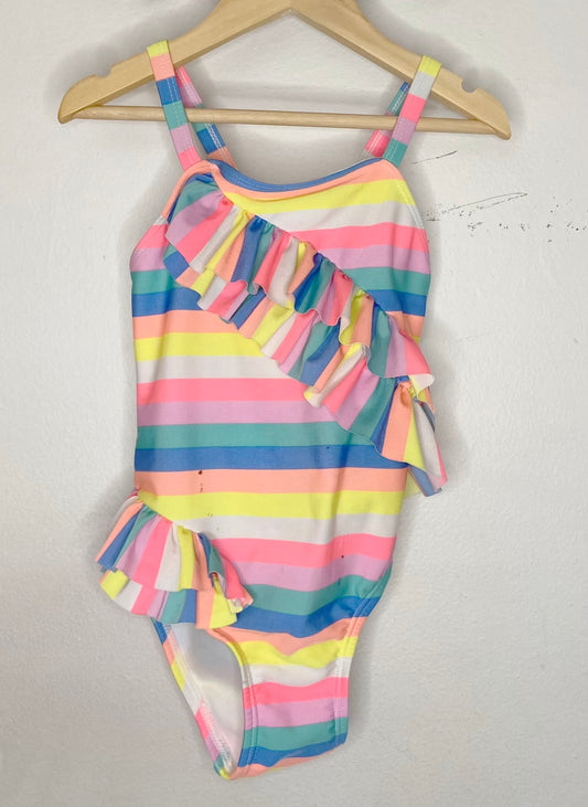 Rainbow stripe frilly swimsuit VGUC 4y