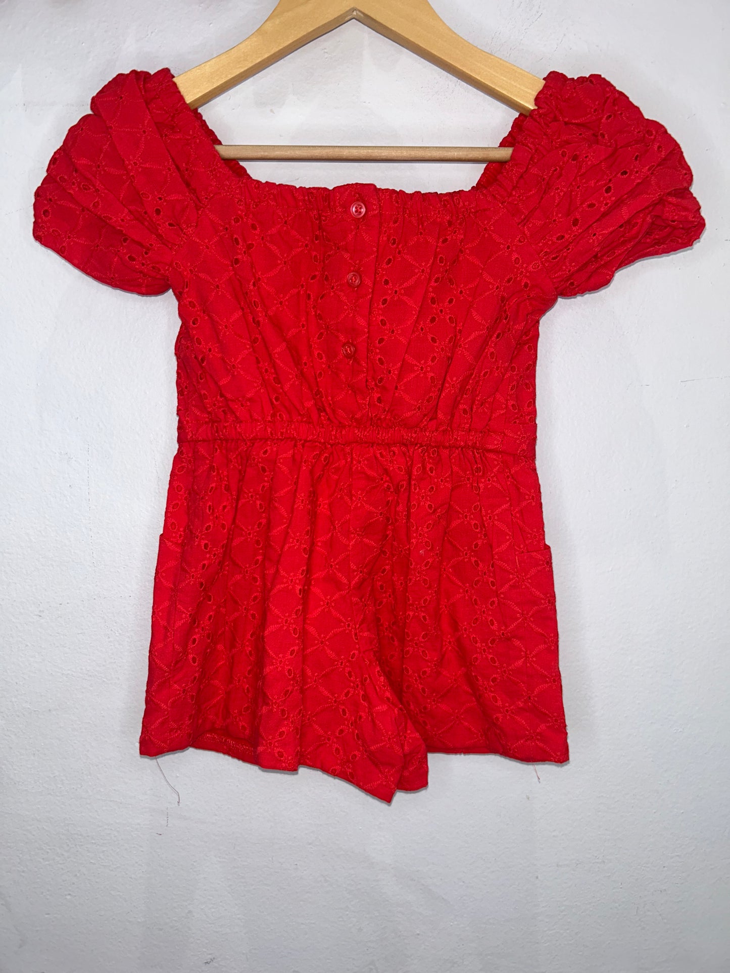 Red eyelet romper 2y