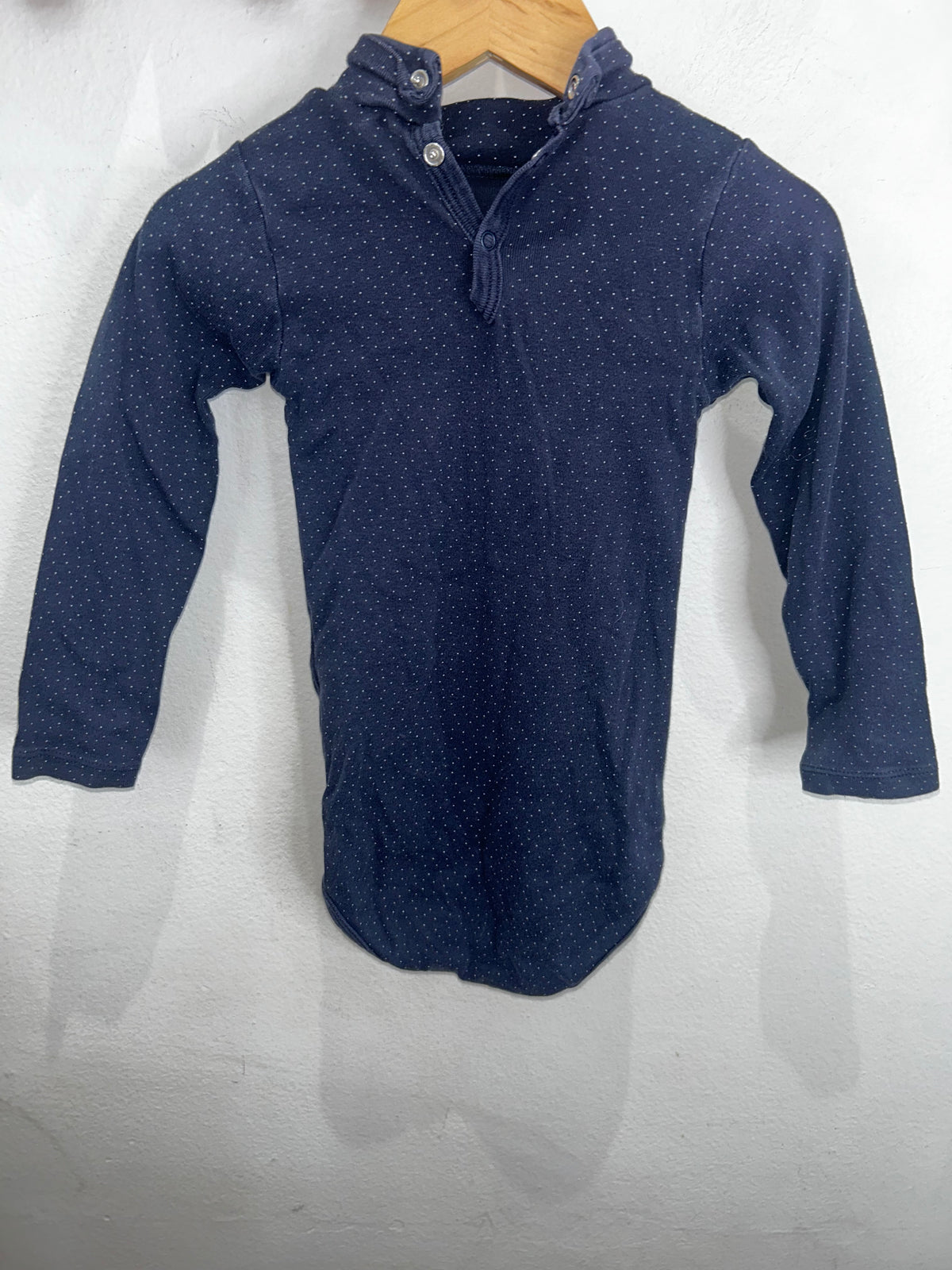 Navy dots turtleneck onesie 3y