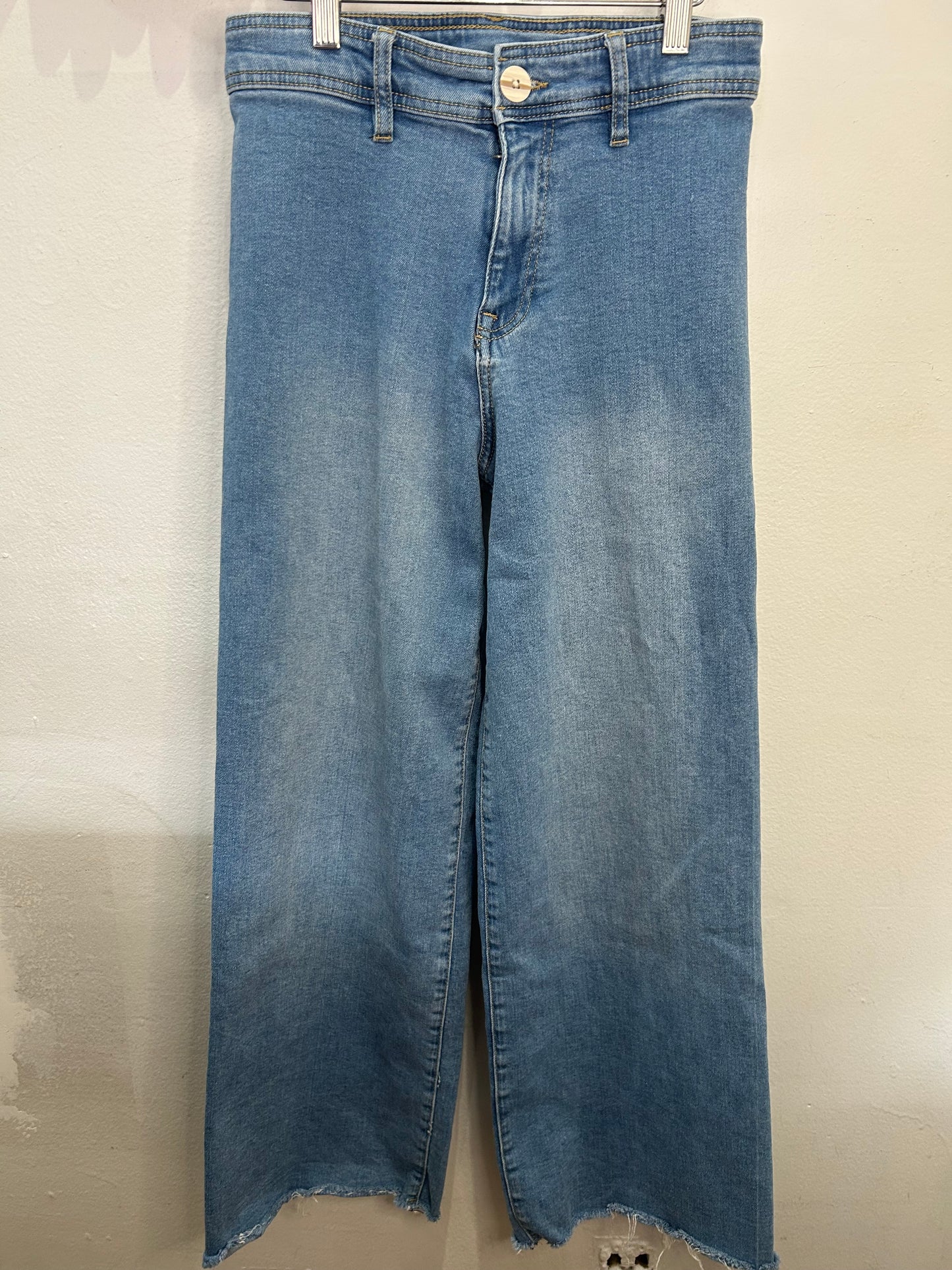 Wide leg distressed bottom jeans 13-14y