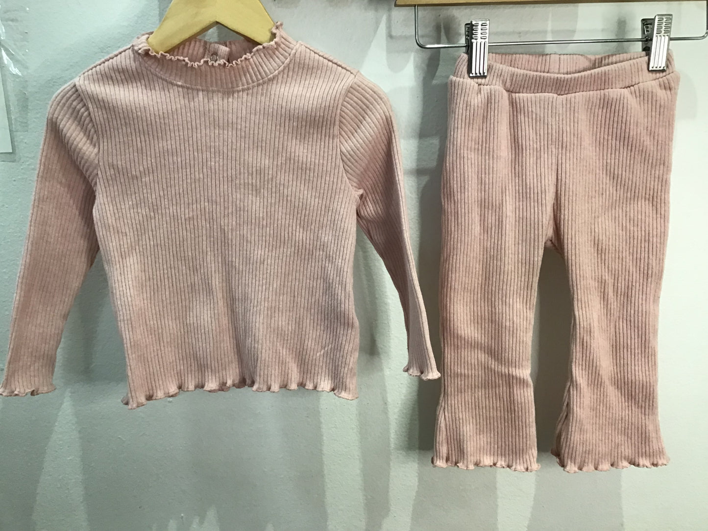 Pink ribbed set 12-18m