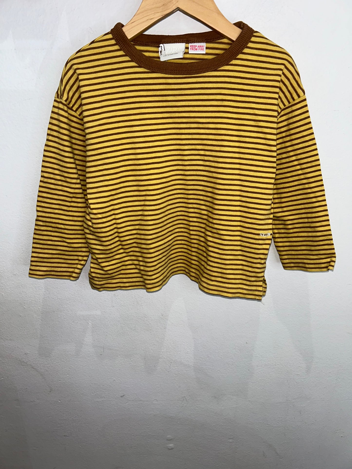 Yellow thick brown striped longsleve 3-4y