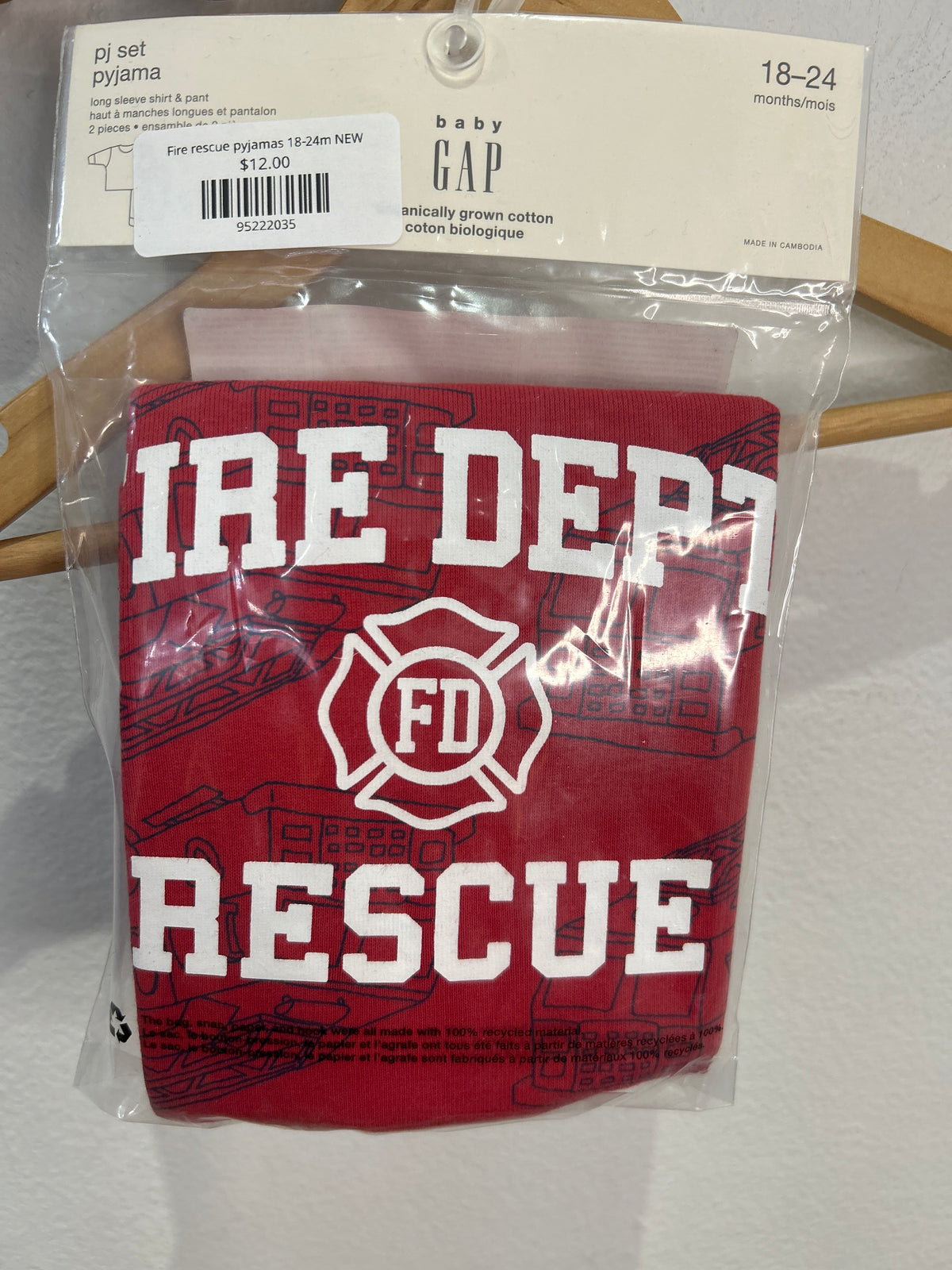 Fire rescue pyjamas 18-24m NEW