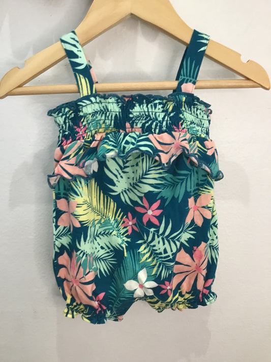 Shorty romper teal floral newborn