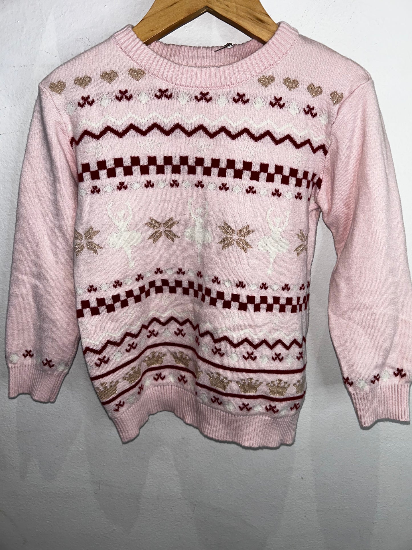 Pink winter print sweater 4y