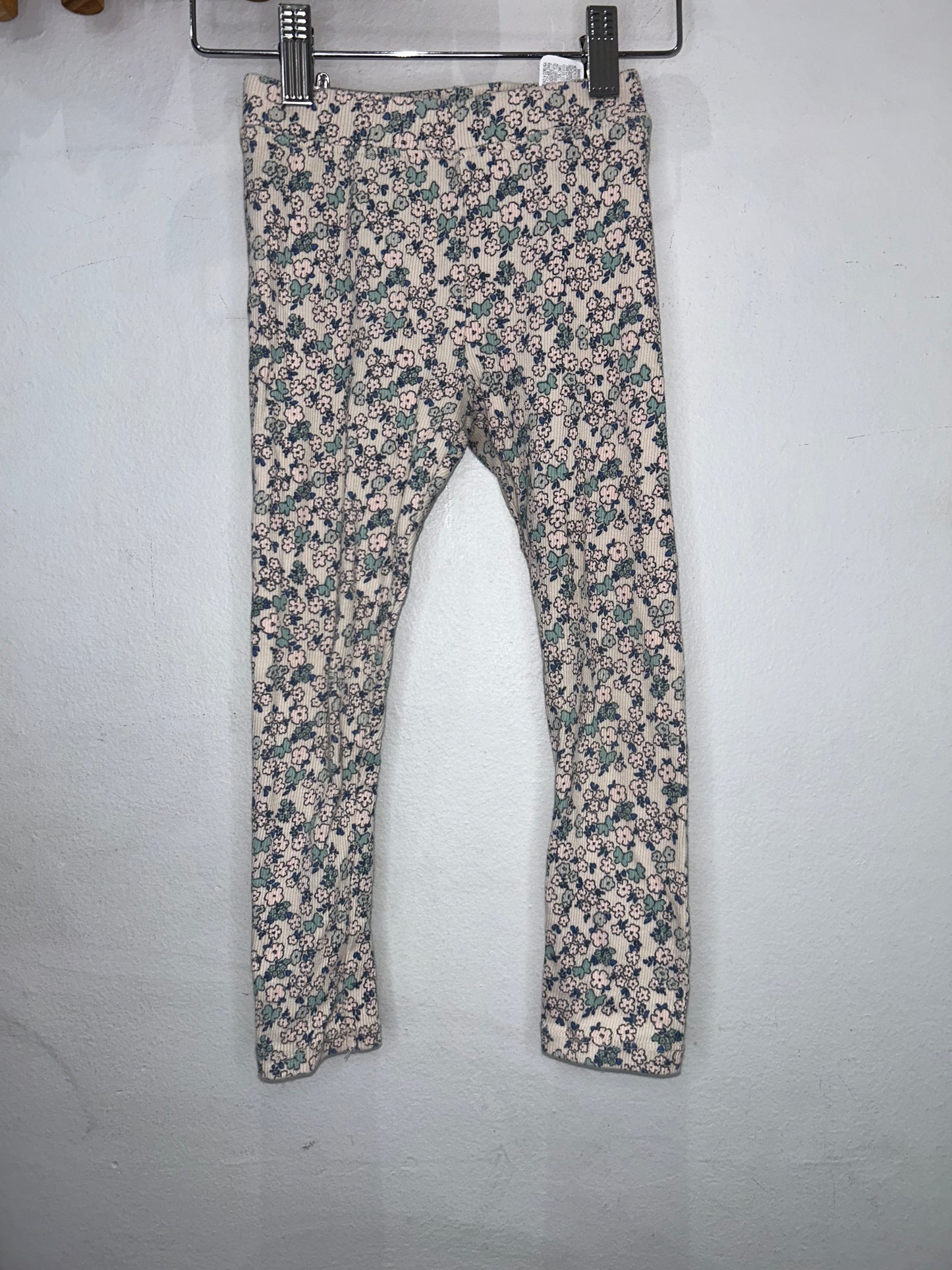 Peach and blue floral ribbed leggings 5y
