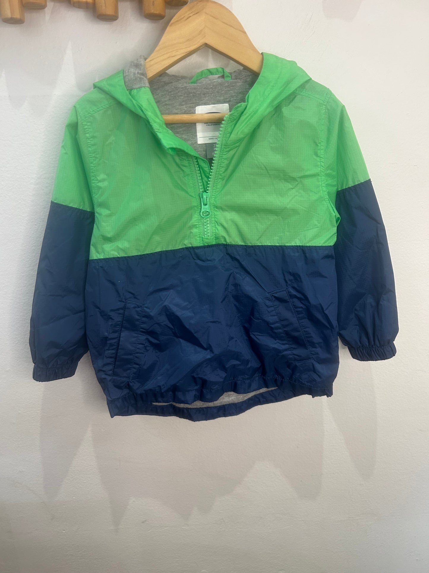 Green and blue quarter-zip rainjacket 2y
