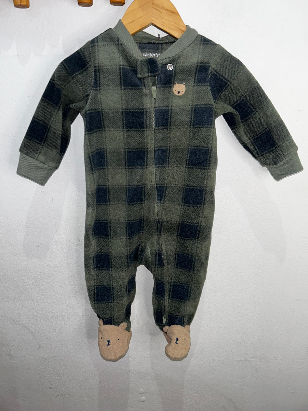 Green checkered fleece sleeper 6m