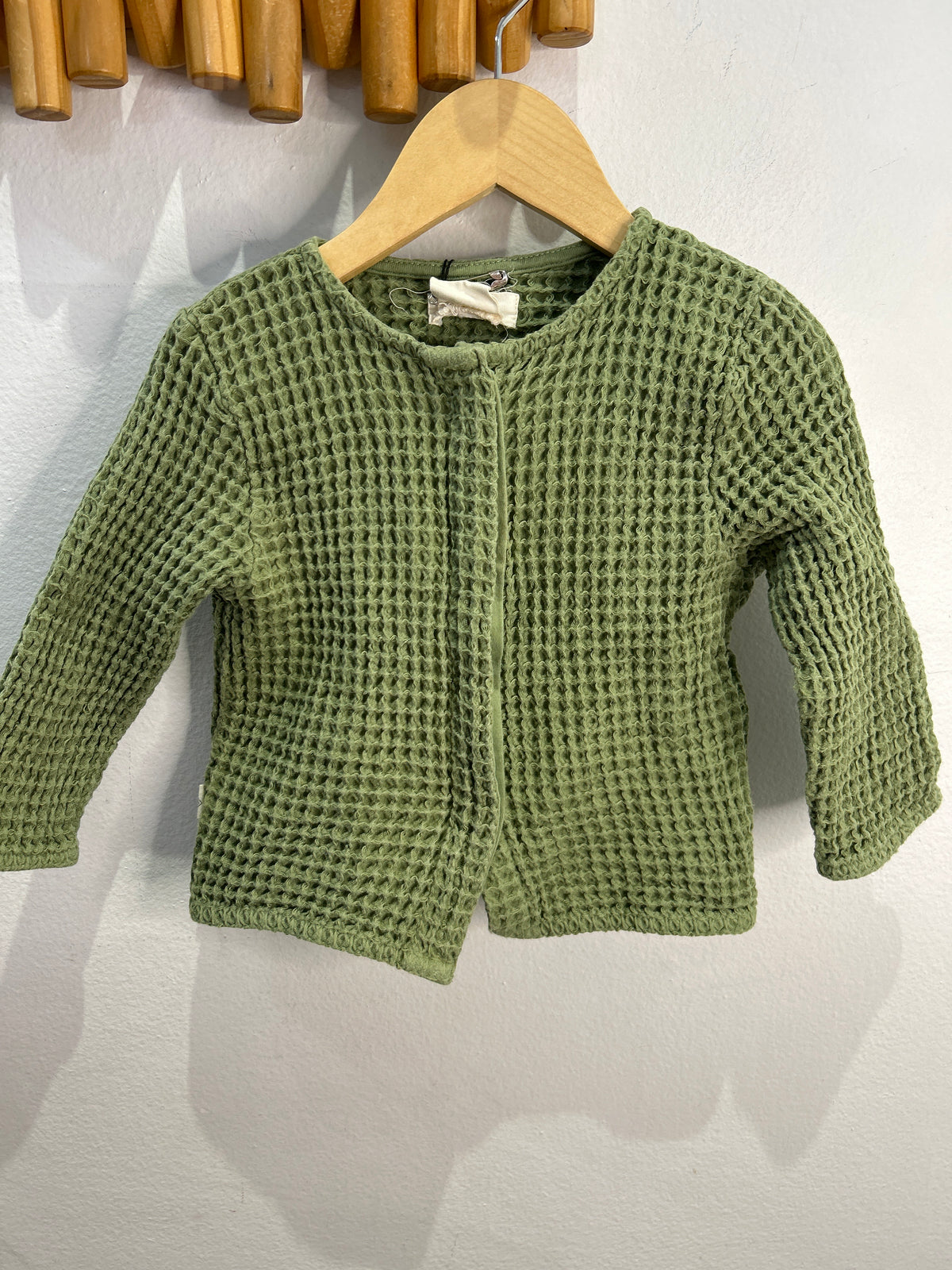 Green waffle cardigan 24m