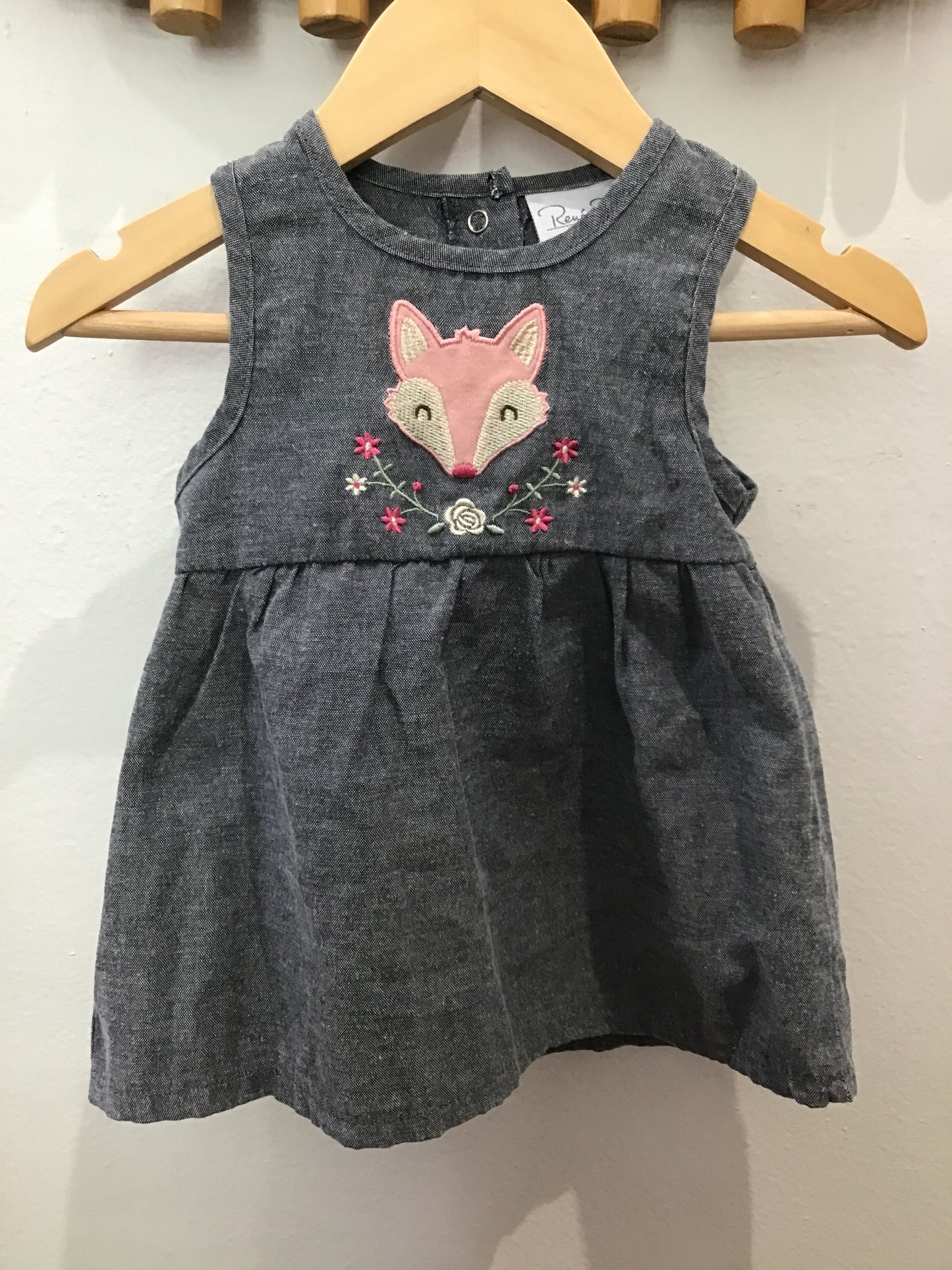 Chambray fox dress 3-6m