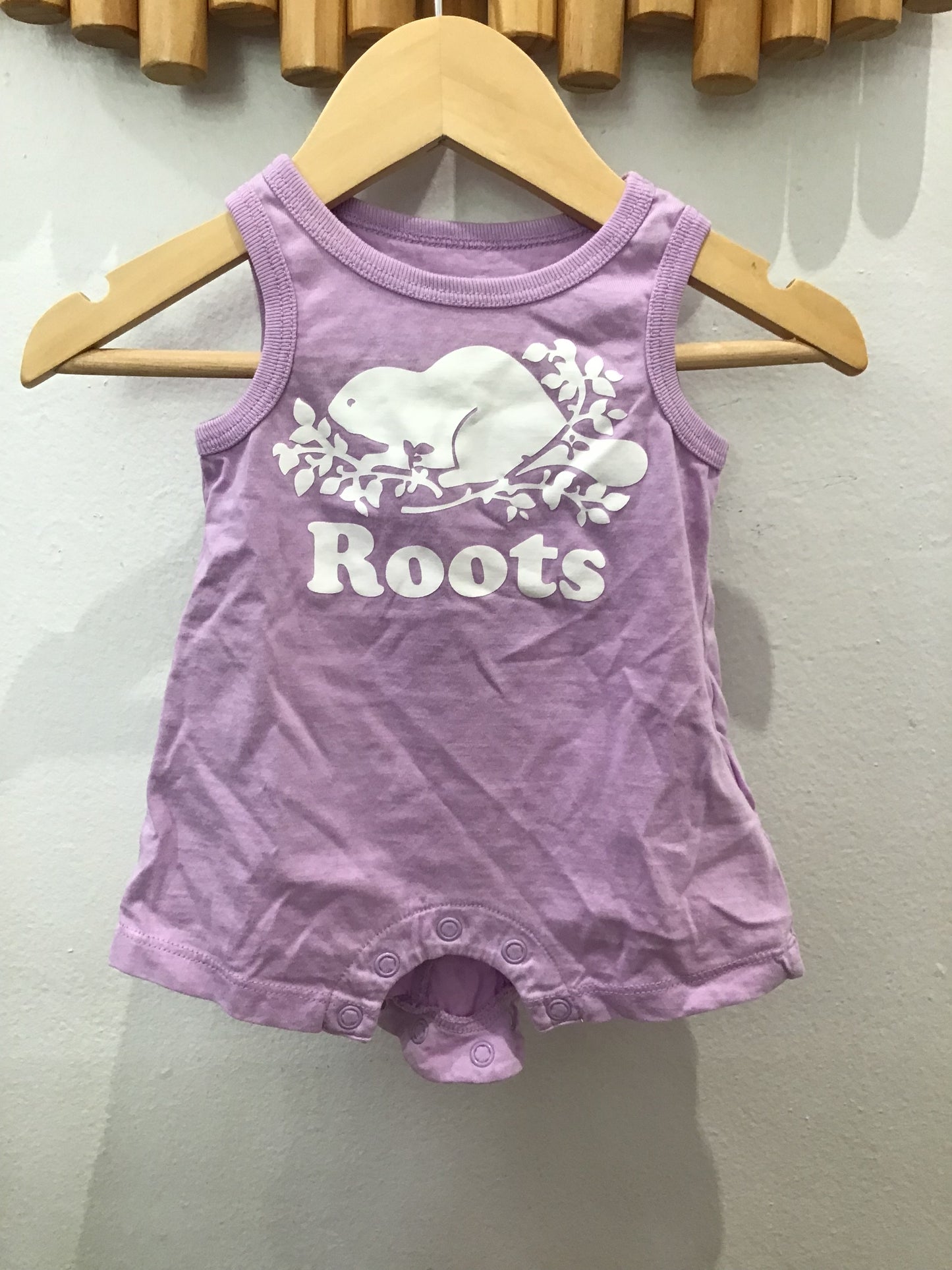 Roots purple shorty romper 0-3m