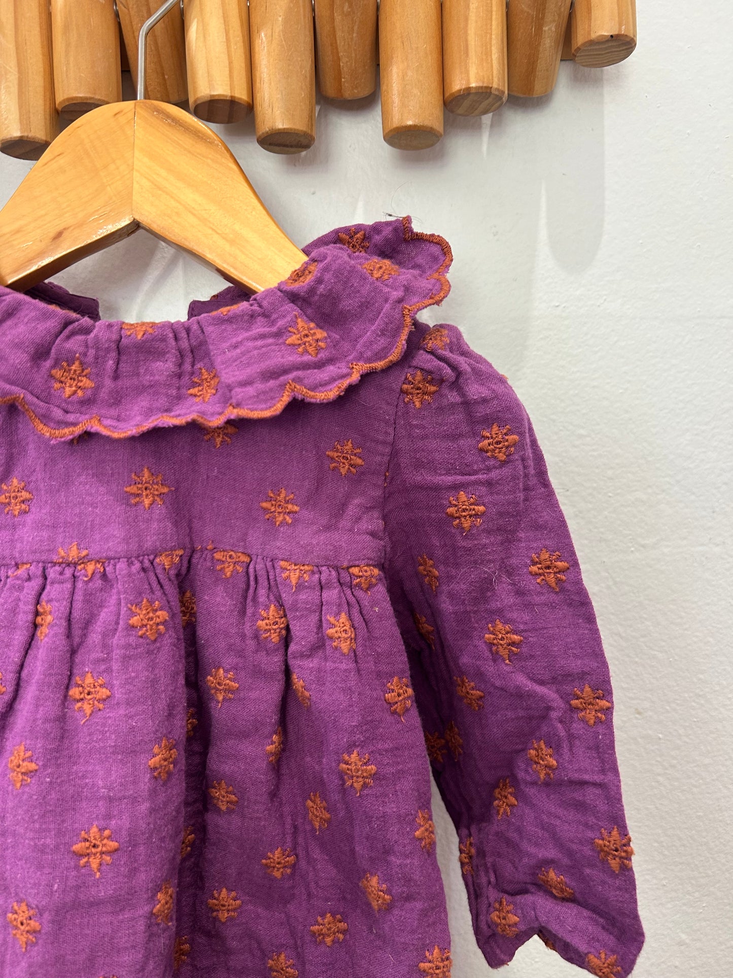 Bout'chou purple embroider dress 9m