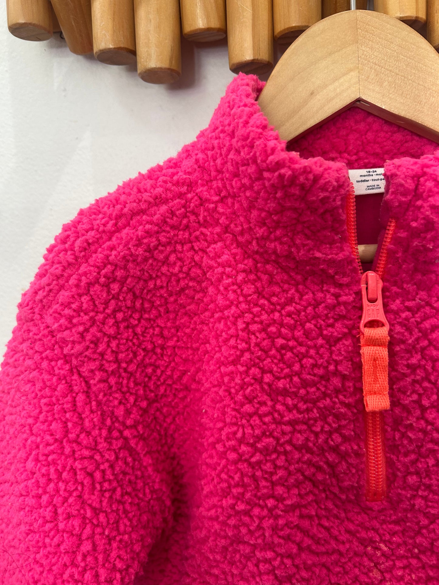 Hot pink teddy quarter zip 18-24m