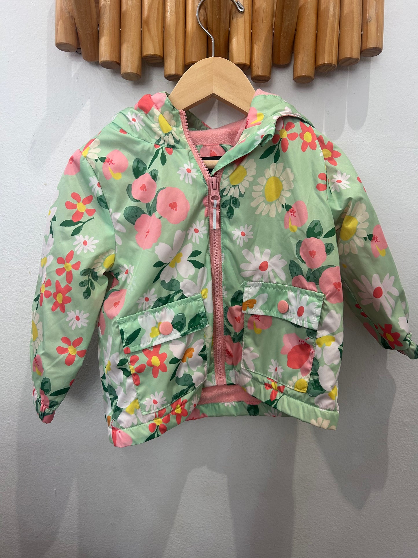 Green floral rainjacket fleece-lined 18-24m