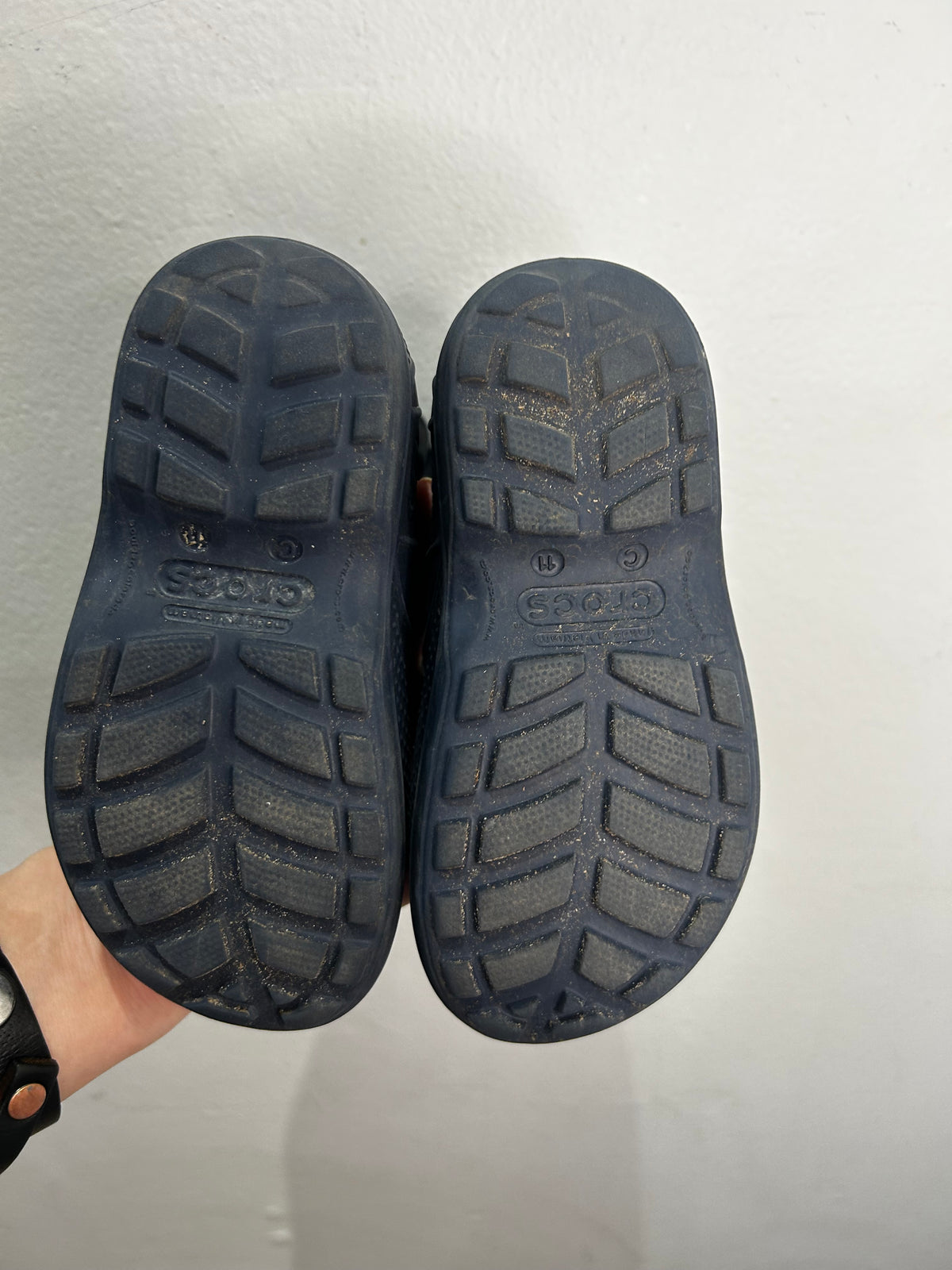 C11 navy Crocs rainboots