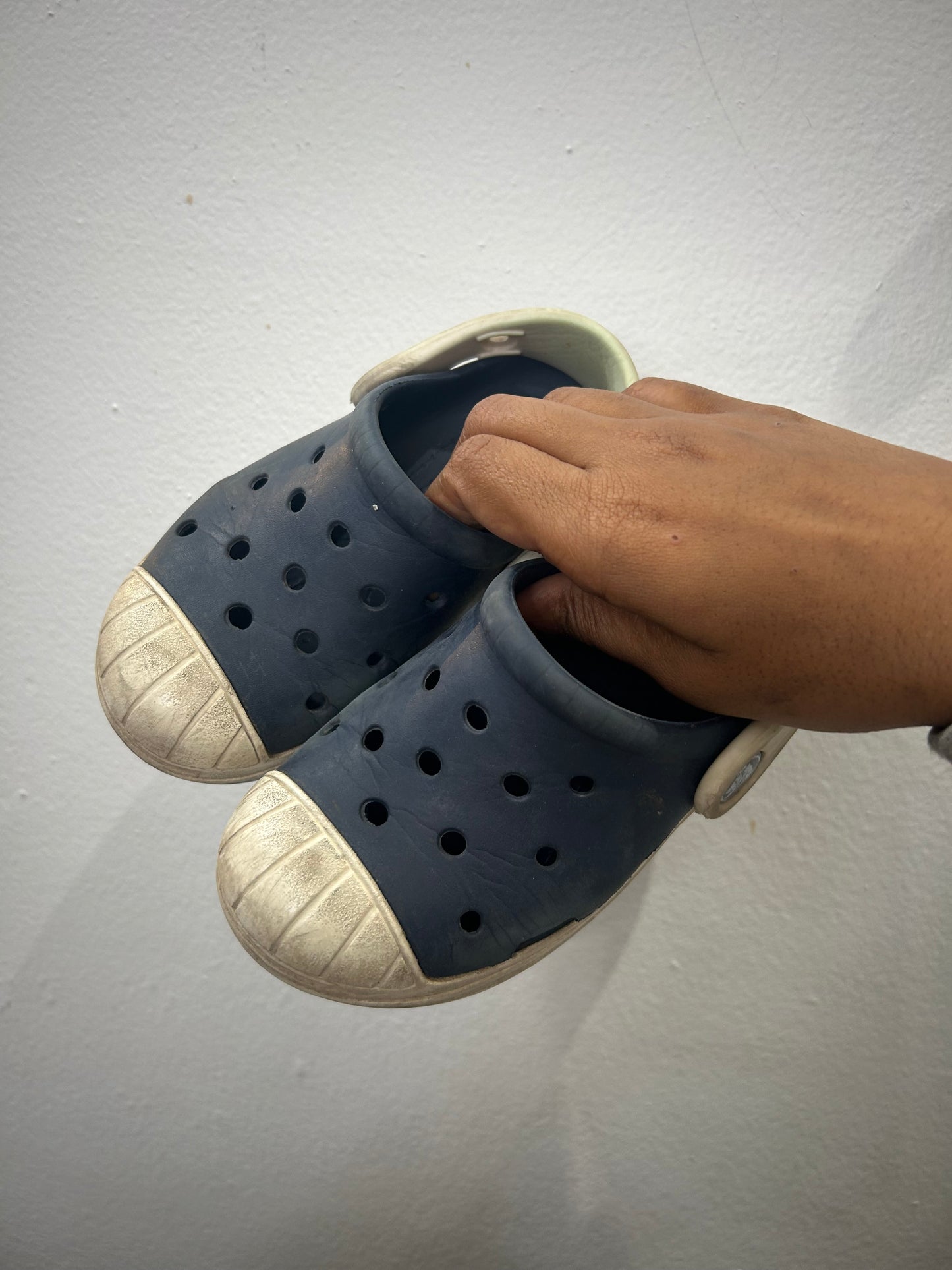 C9 navy and white Crocs