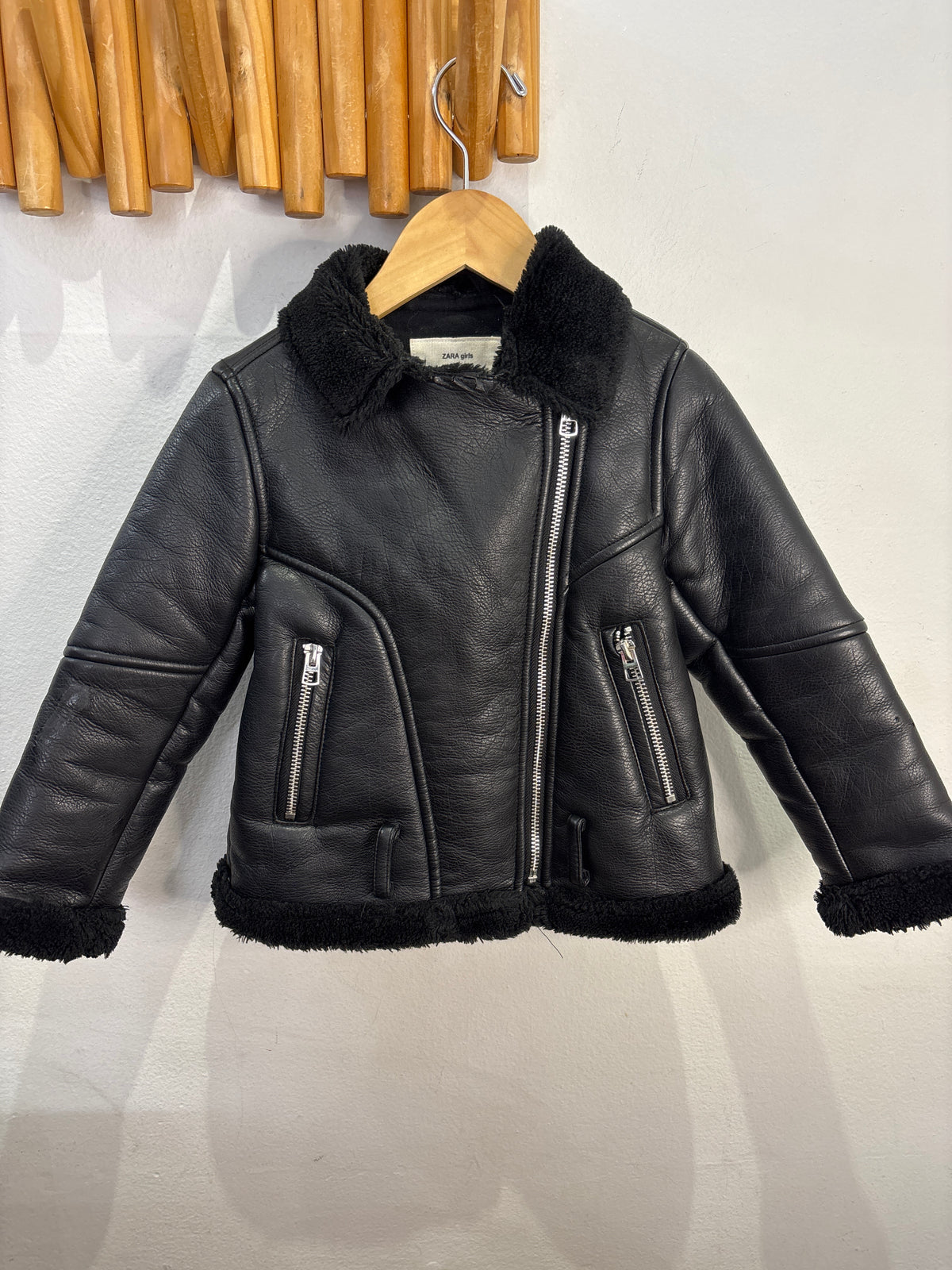 Fleece lined faux leather jacket 5y