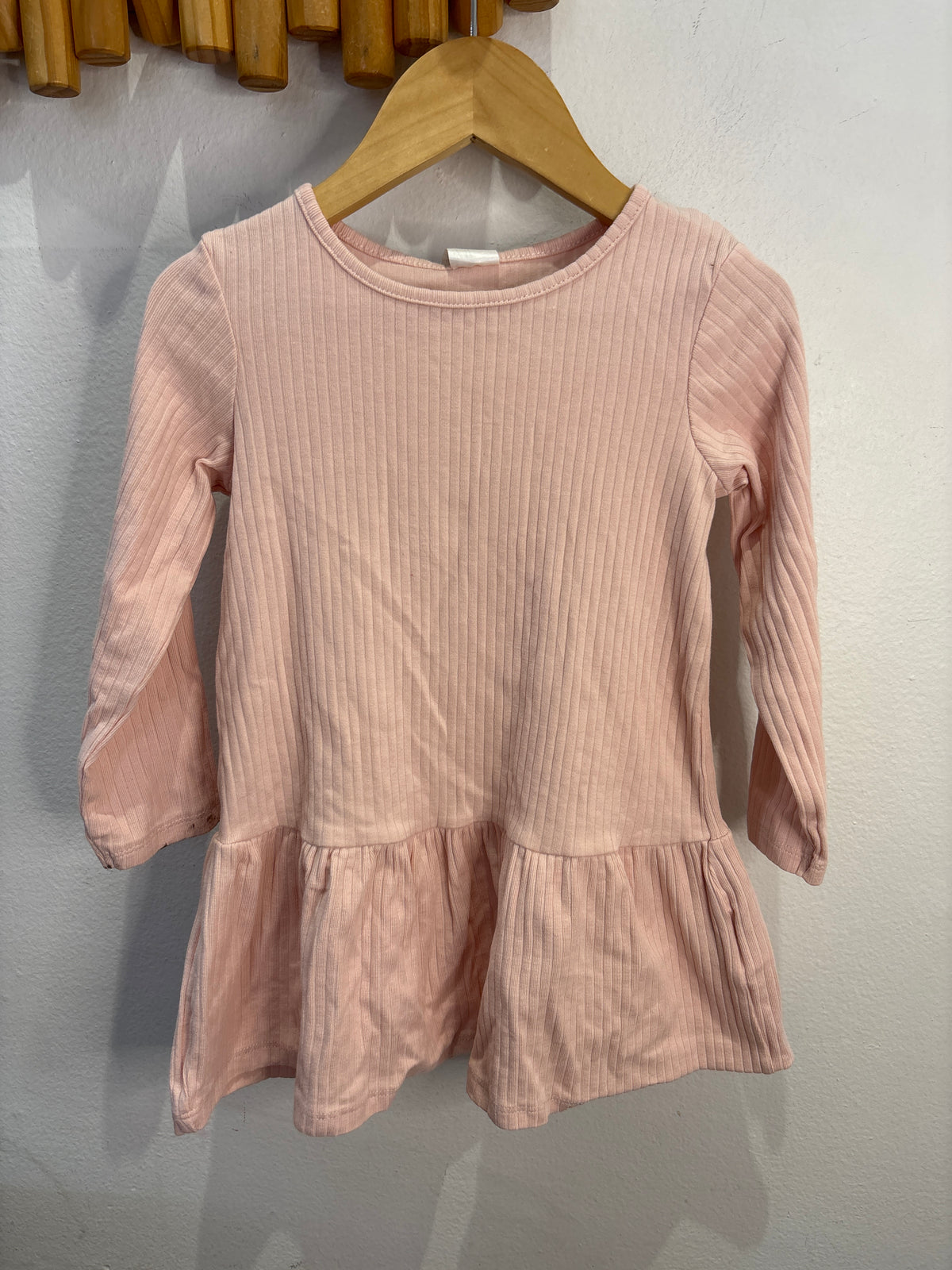 Pink ribbed drop waist dress 18-24m
