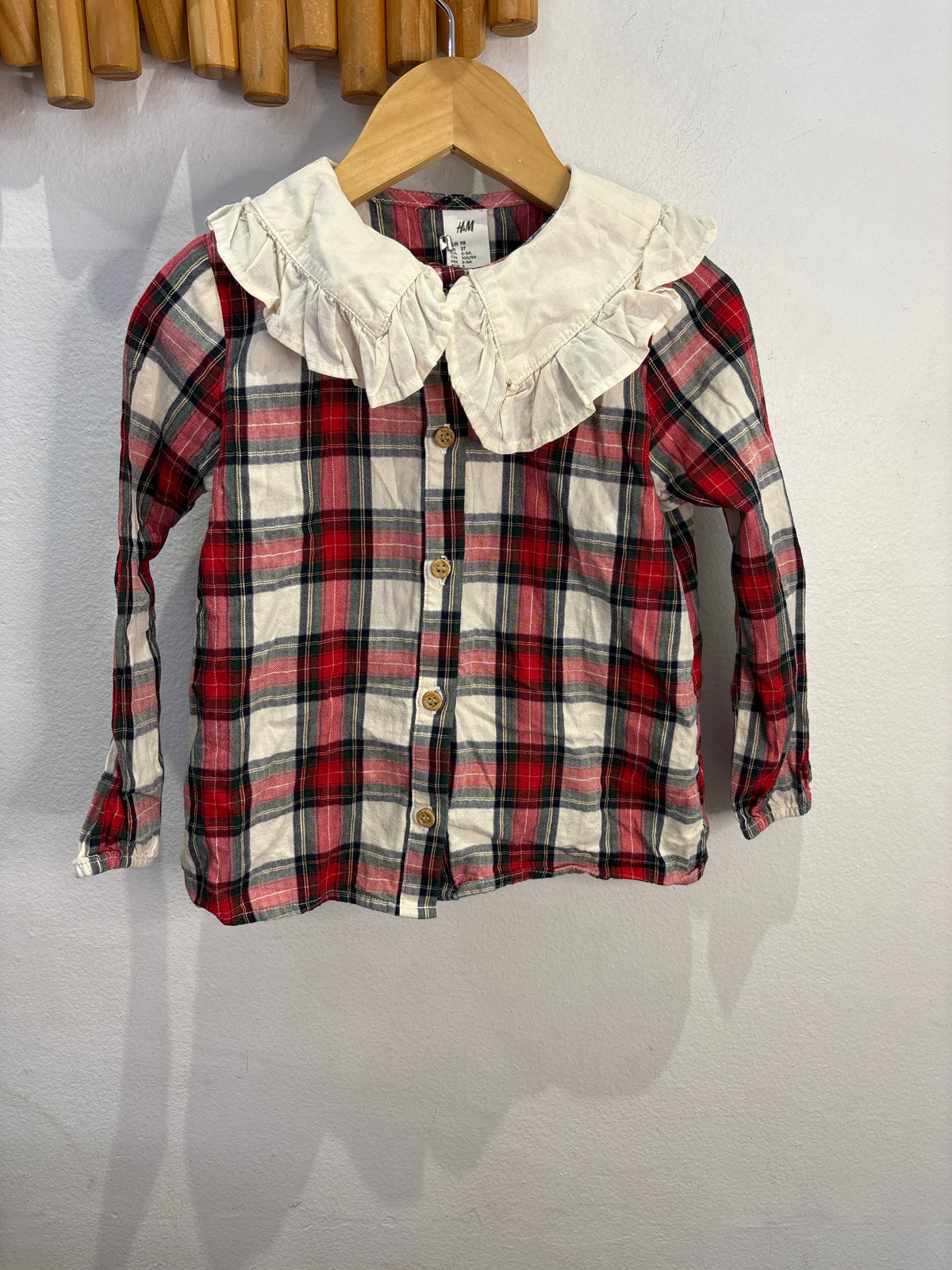 Big collar checkered blouse 2-3y