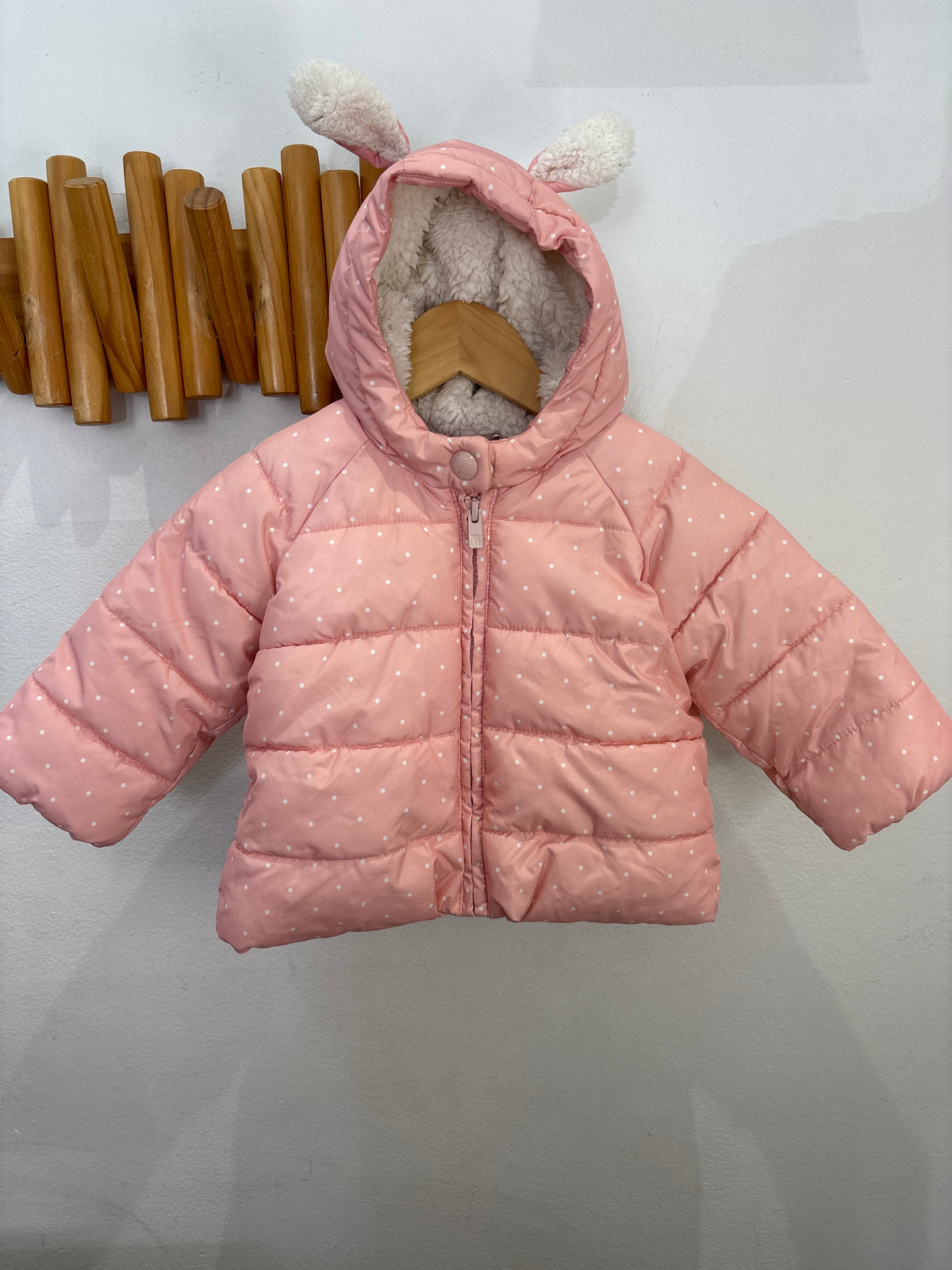 Pink dots puffer jacket 6-12m