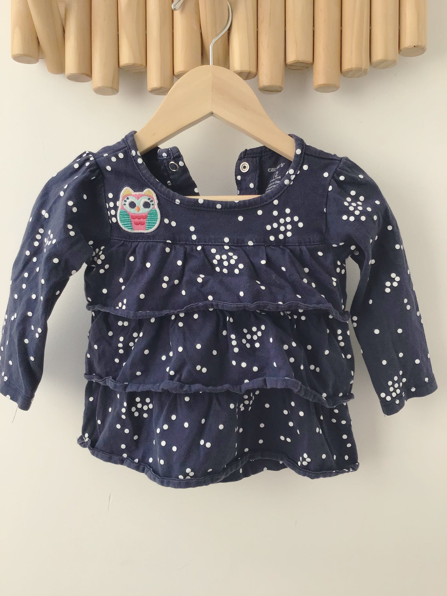 Owl frilly long sleeve 12m