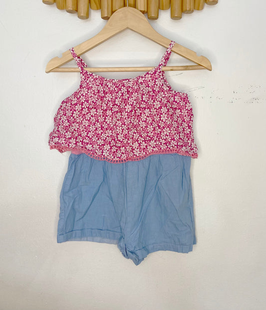 Floral and chambray romper 2y