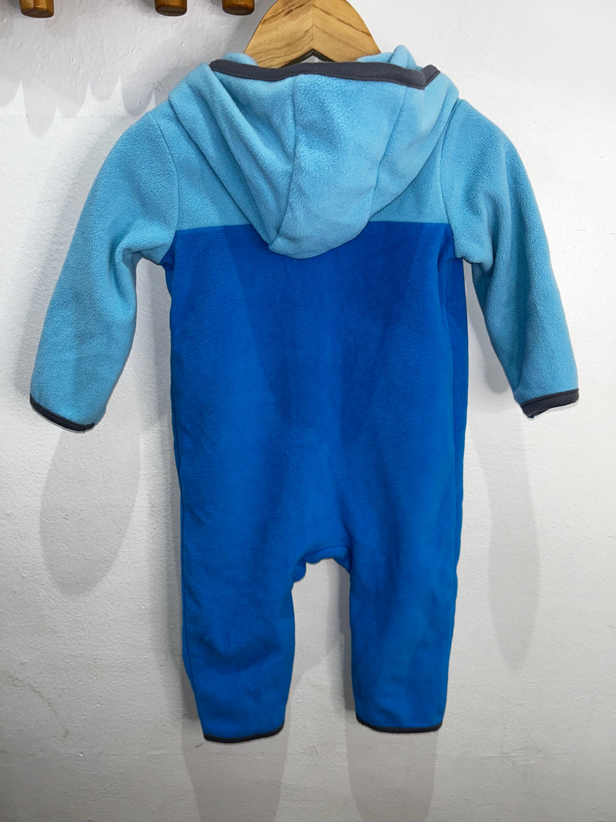 Blue colourblock fleece romper 9m