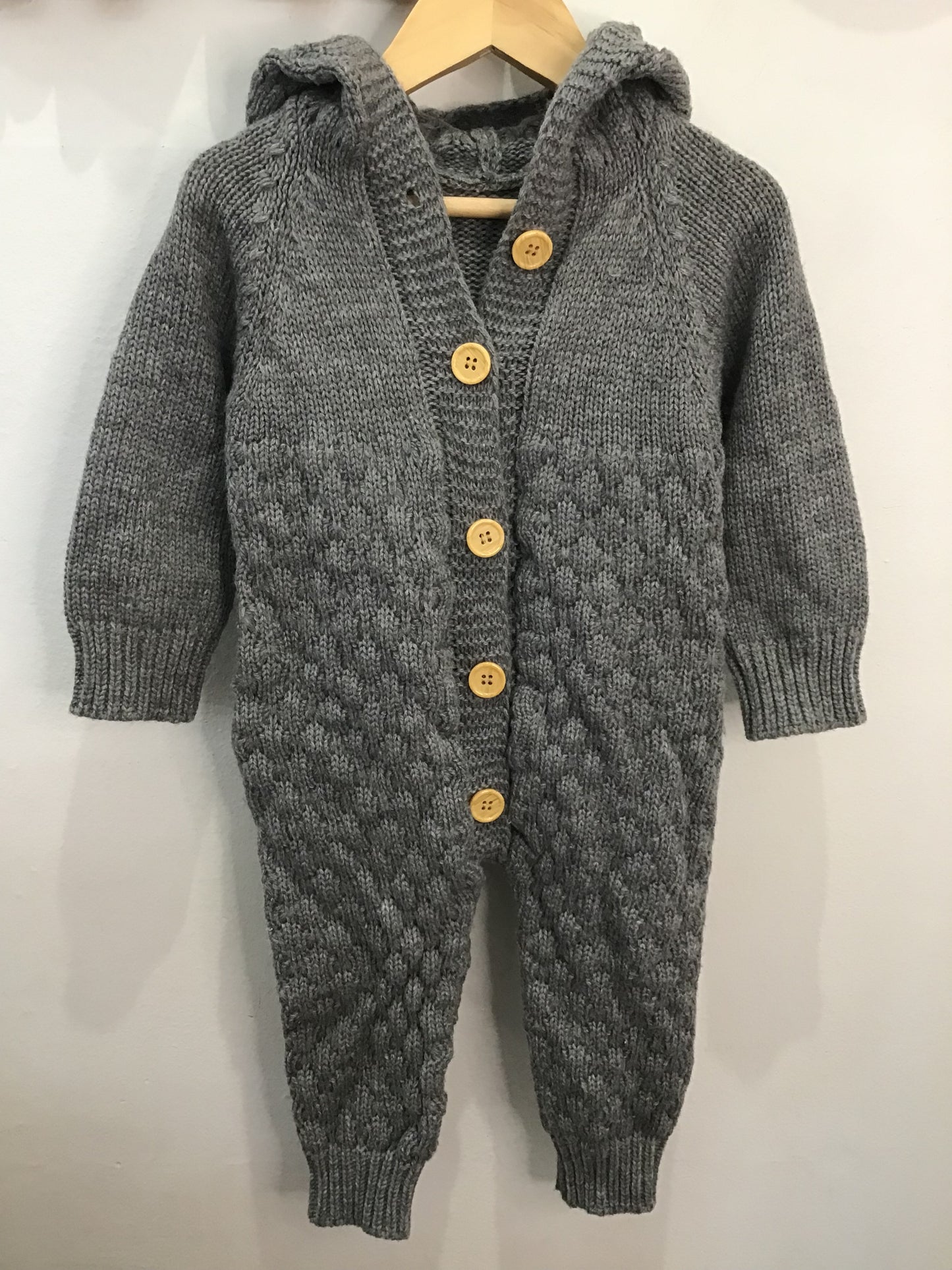 Grey cable knit sweater romper 18-24m