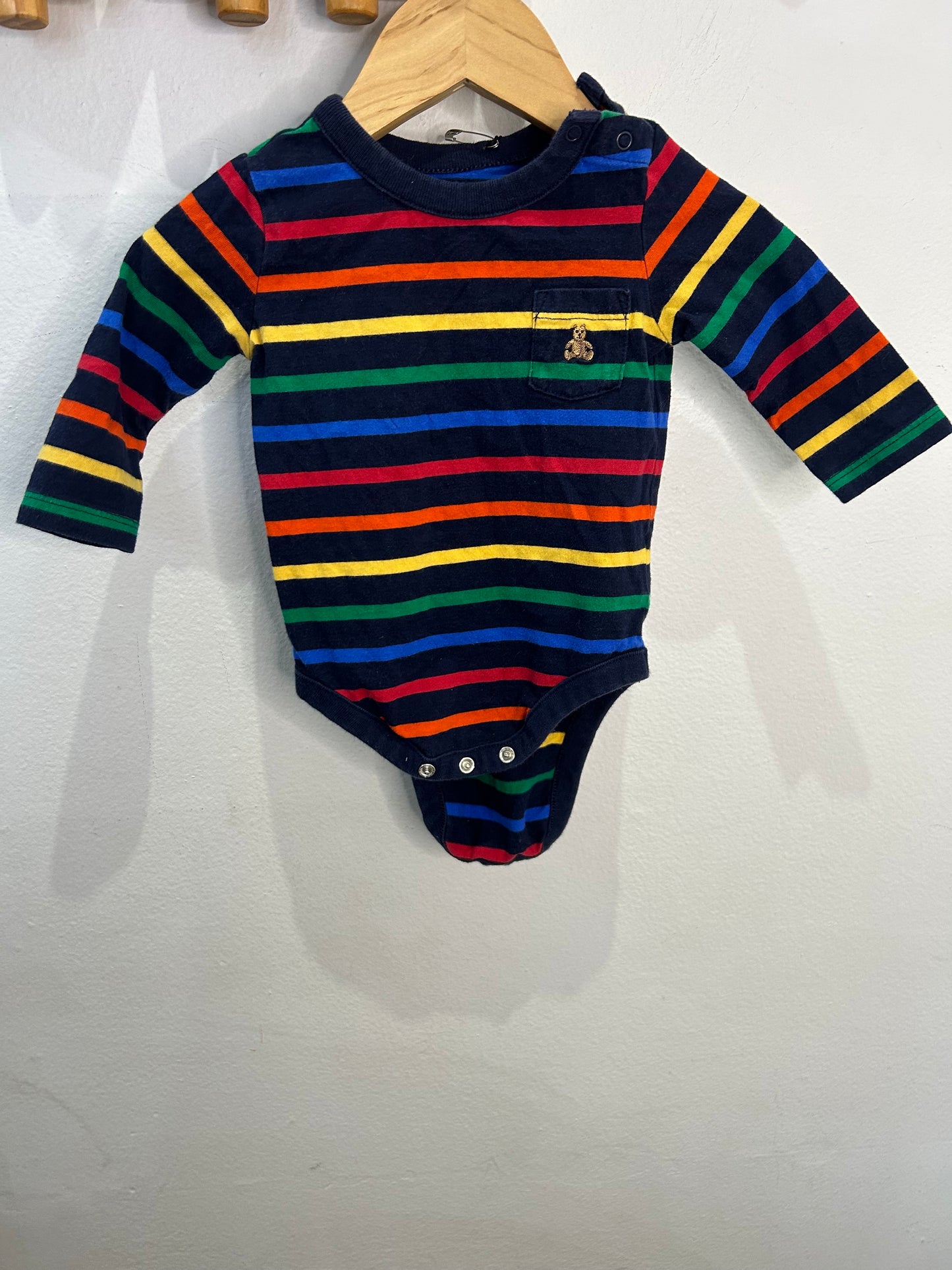 Colourful stripes navy onesie 3-6m