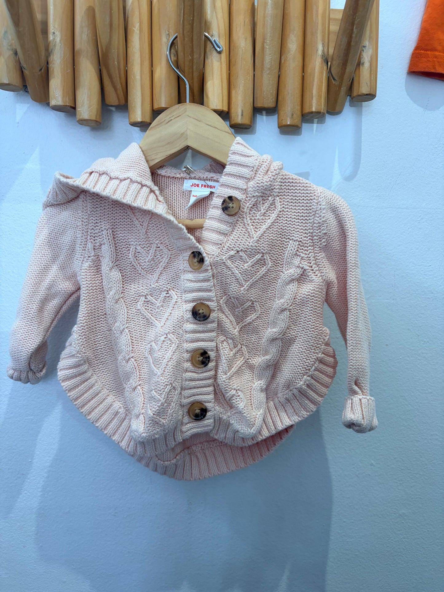 Pink cable knit cardigan 6-12m