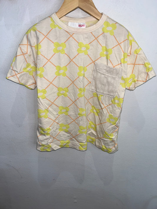 Flowers checkered pattern tee 4-5y