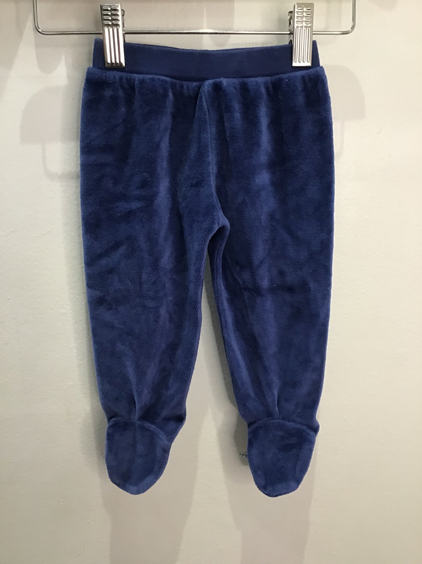 Blue velour sock pants 4-6m