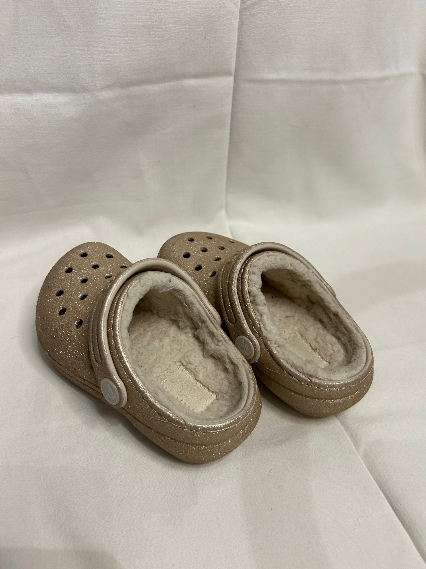 C8 gold sparkly Crocs