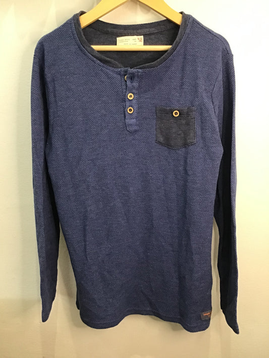 Tee blue texture henley 9-10y