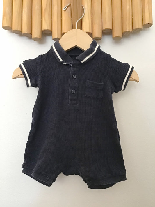 Waffle polo shorty romper 0-1m