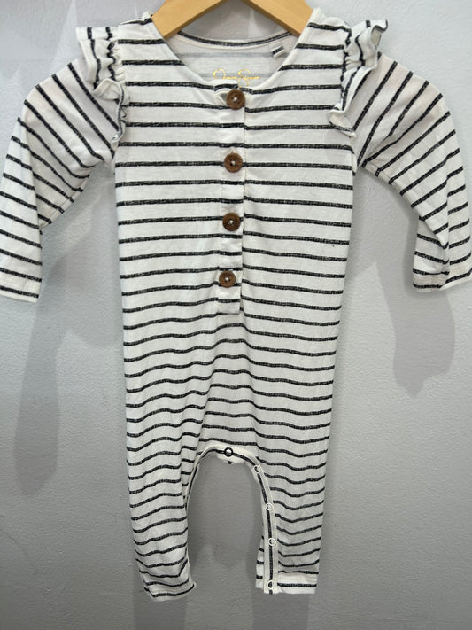 Stripes wood button romper 6-9m