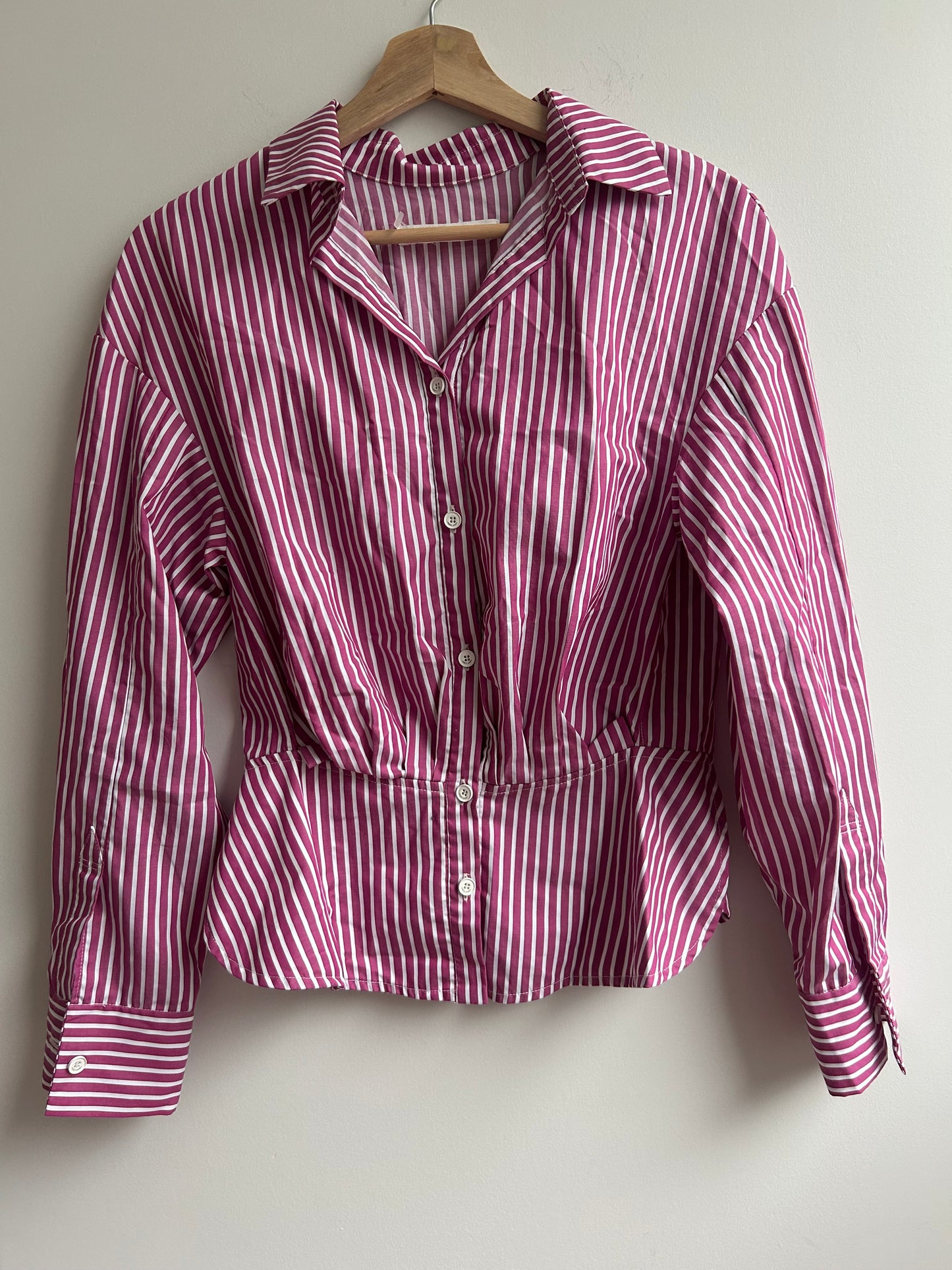 Plum striped peplum shirt S