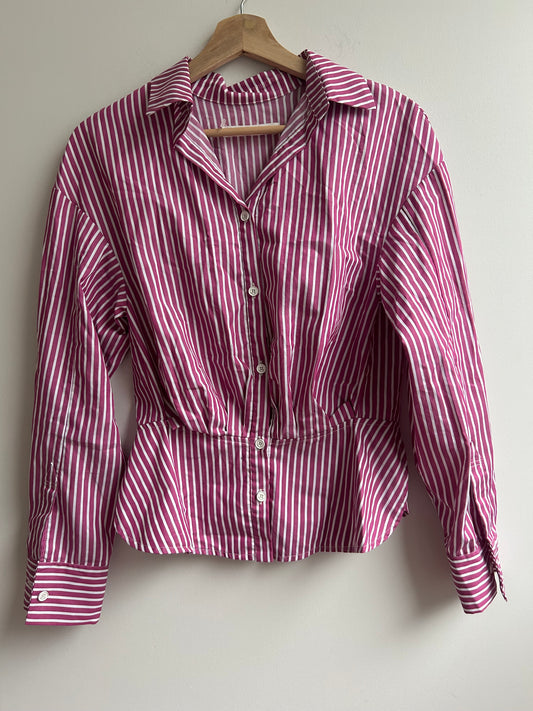 Plum striped peplum shirt S
