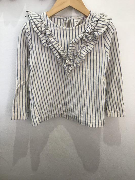 V-collar vertical stripe longsleeve 3-4y
