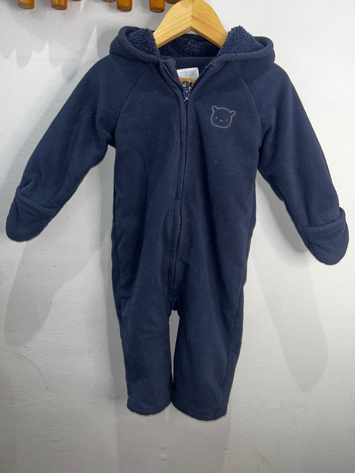 Bear navy fleece romper 12-18m