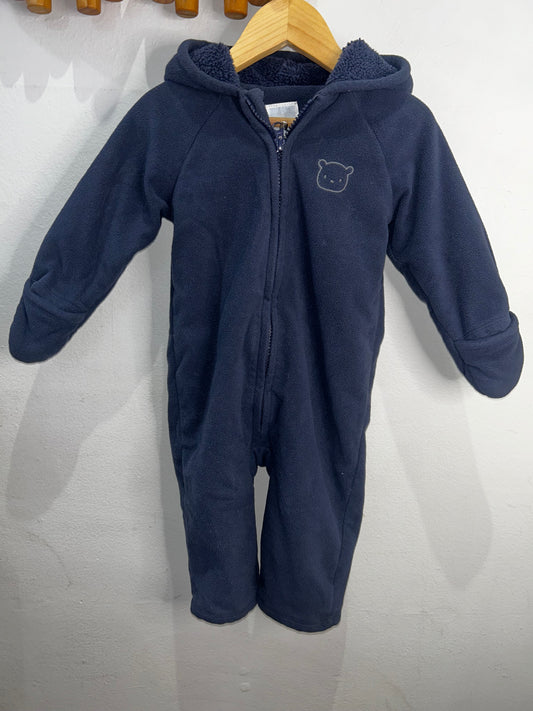 Bear navy fleece romper 12-18m